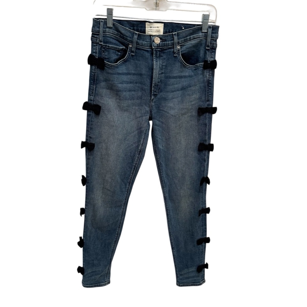 Anthropologie McGuire Newton Skinny Jeans w/ Black Bows Size 29 Festive Party